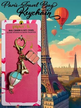 piper•k Pairs Travel Hot Air Balloon Keychain with Eiffel Tower, Bag Charm